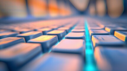 Abstract Close Up of Blue and Orange Keyboard Keys with Glowing Light