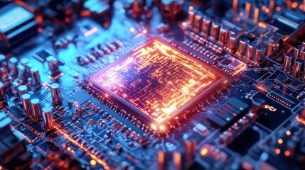 Obraz premium Quantum Processor Illuminated by Intricate Hologram