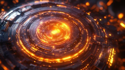 Obraz premium Quantum Chip Glowing with Intricate Swirling Hologram
