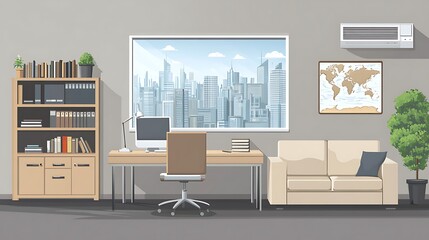 Modern Office Interior with Cityscape View