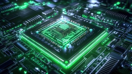 Quantum Chip Glowing with Swirling Binary Streams