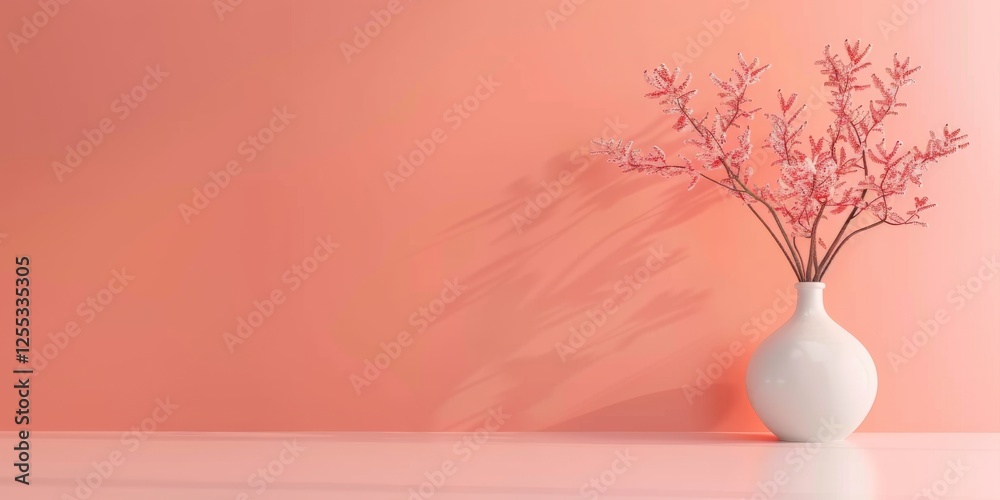 Poster A minimalistic setup with a soft coral background, Smooth gradients and clean lines, Contemporary minimalist style