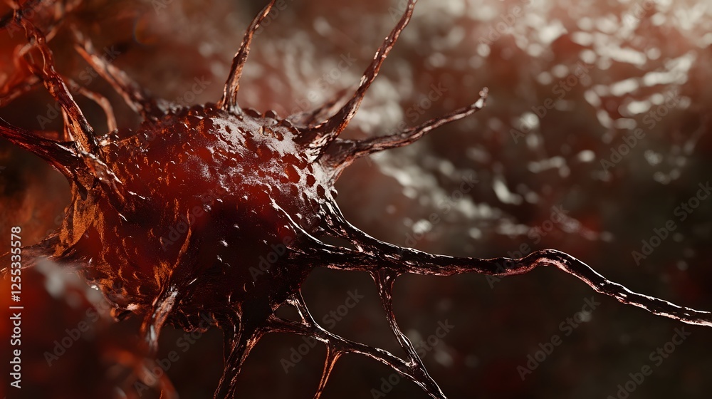 Poster Striking close up photograph depicting a dramatic burst of abstract textural patterns in dark moody colors that reflect the chaotic viscous energy and explosive distress of fluid dynamics