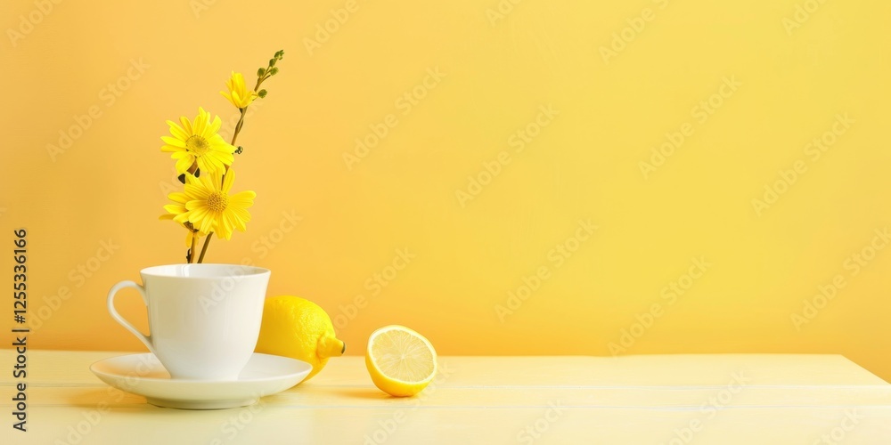 Poster A minimalistic setup with a soft lemon yellow background, Smooth gradients and clean lines, Contemporary minimalist style