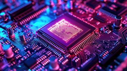 Fototapeta premium Quantum Processor Glowing with Intricate Digital Ov