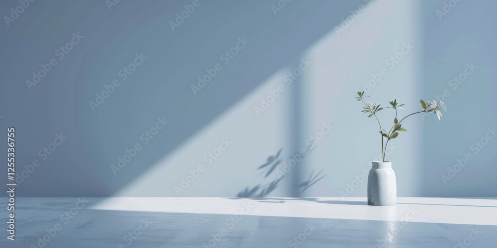 Poster a minimalistic setup with a soft steel blue background, smooth gradients and clean lines, contempora