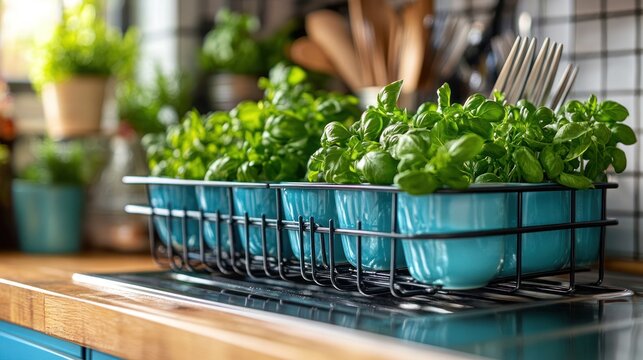 Kitchen herb garden, growing basil, cooking background, recipe blog