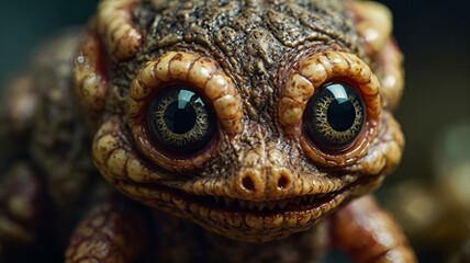 Fototapeta premium Frightening Creature with Large Eyes Staring Intently Against a Dark Background