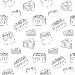 Cakes seamless pattern, sketches, hand drawing, vector illustration