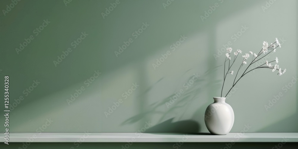 Poster a modern minimalist design with a soft sage green backdrop, clean edges and natural tones, scandinav