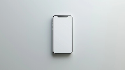 Smartphone Mockup: Clean and minimalist overhead shot of a smartphone with a blank screen, perfect for app presentations or website designs.  