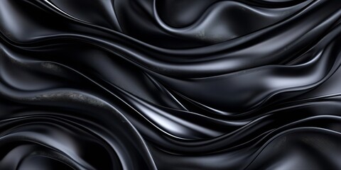 Obraz premium Elegant black silk fabric draped gracefully, highlighting smooth textures and flowing lines in a soft light setting