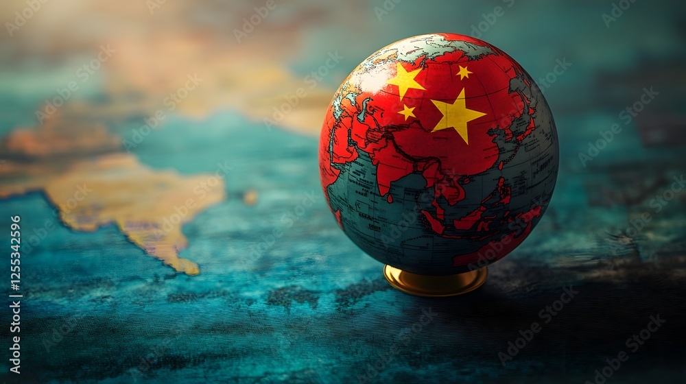 Poster vibrant 3d globe with chinese flag and golden stars design symbolizing global connectivity internati
