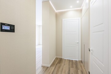 standard room interior apartment. room doors, renovation corridor lobby entrance hall