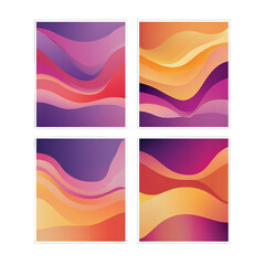 4 abstract gradient design posters with rounded shapes and vector illustration on a dark transparent  background, png