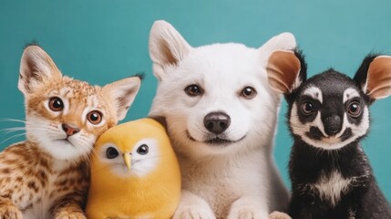 Cute Animals Together in Playful Group Portrait for Stock Photography