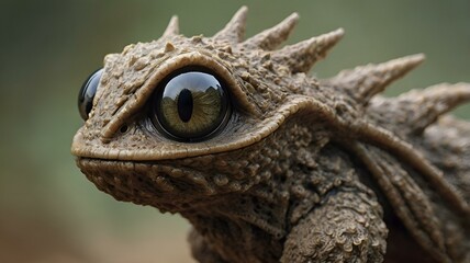 Obraz premium Spiky Lizard Calmly Observing in Blurred Greenery