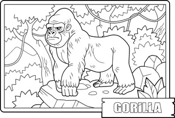 African gorilla monkey, coloring page for kids