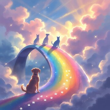 pets crossing the rainbow bridge in heaven