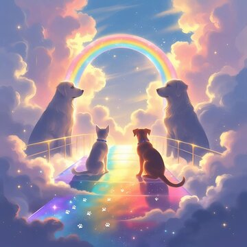 pets crossing the rainbow bridge in heaven