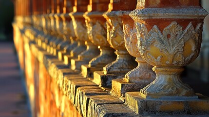 Ornate terracotta balustrade at golden hour