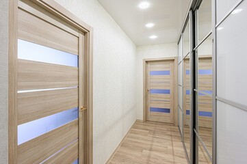 standard room interior apartment. room doors, renovation corridor lobby entrance hall