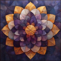 Fototapeta premium A radial geometric kaleidoscope design in muted lavender and soft gold. 