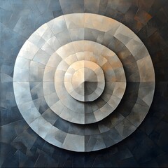 Naklejka premium A radial pattern of triangles and circles dissolving into a soft, neutral backdrop.