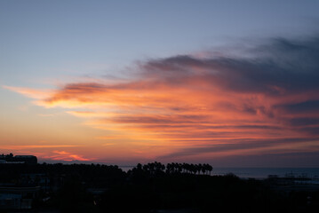 amazing sunrise over the sea and palm trees in turkey