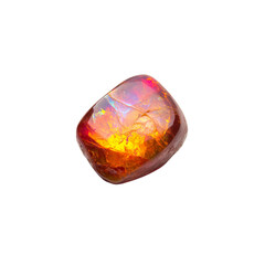 Fototapeta premium A vibrant opal gemstone showcasing fiery hues of orange, red, and yellow with a smooth, polished surface.