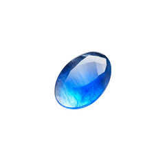 A polished blue gemstone with a smooth surface and a reflective shine, Isolated on white background.