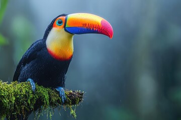 Obraz premium A Keel Billed Toucan Perched On A Mossy Branch