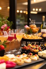 Naklejka premium Colorful Appetizers and Drinks on a Table for a Festive Gathering