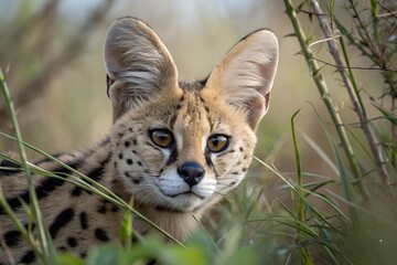 Fototapeta premium close up portrait of Serval Cat in the wildlife