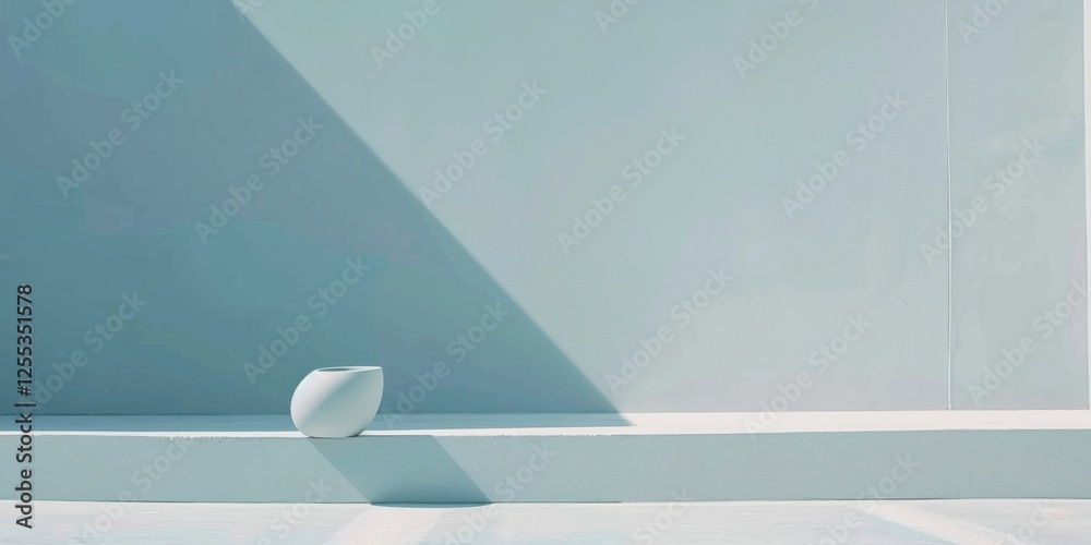 Poster a refined minimalist composition with a light pastel blue background, clean lines and abstract shape