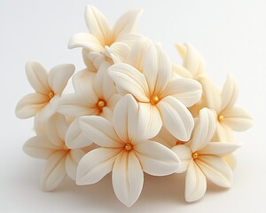 Obraz premium Elegant White Clay Floral Arrangement with Gold Centers, Textured Petals on White Background