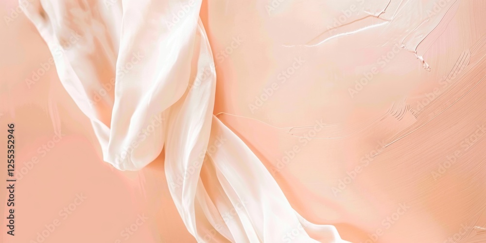 Poster a refined minimalist composition with a light peach background, subtle textures and soft colors, con