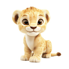 Naklejka premium Cute baby lion with big eyes in 3d cartoon style Isolated on White Background 