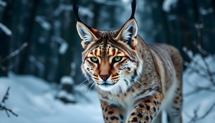 a close up of a cat walking in the snow