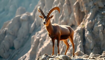 a goat standing on top of a rocky hillside