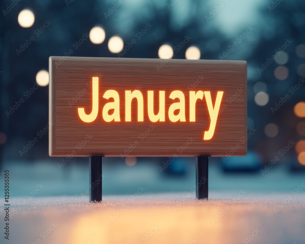 Poster frost-kissed calendar typography wooden january with bokeh glow - seasonal editorial design for mode