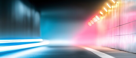 Abstract Night Tunnel Scene with Blue and Pink Lights