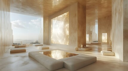 Obraz premium A room with windows that look into other rooms, creating a looping visual paradox.