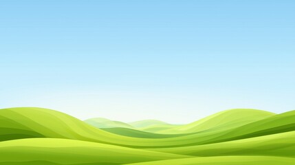 Obraz premium Vibrant Green Meadow Surrounded by Rolling Hills Under Clear Blue Sky