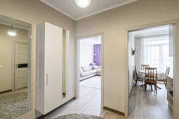 standard room interior apartment. room doors, renovation corridor lobby entrance hall