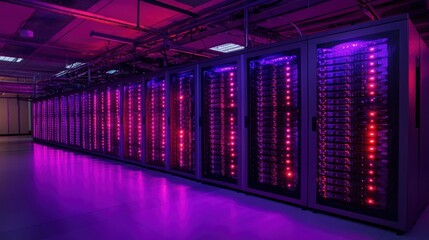 Fototapeta premium Illuminated Data Center Servers: Powering the Digital Infrastructure