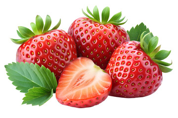 strawberry fruits with strawberries slice of piece isolated on transparent background png