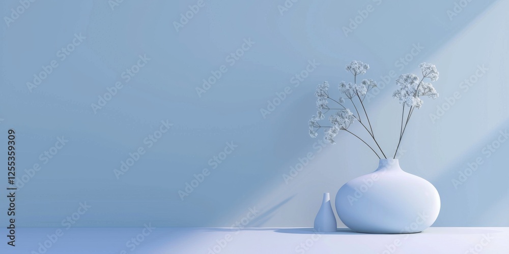 Poster a refined minimalist design with a light periwinkle background, subtle shapes and smooth gradients, 
