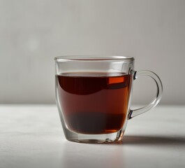 black tea in a transparent cup on a white background