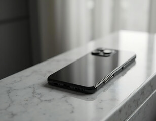 Modernes Smartphone auf edler Marmorplatte mit stilvoller Wohnung